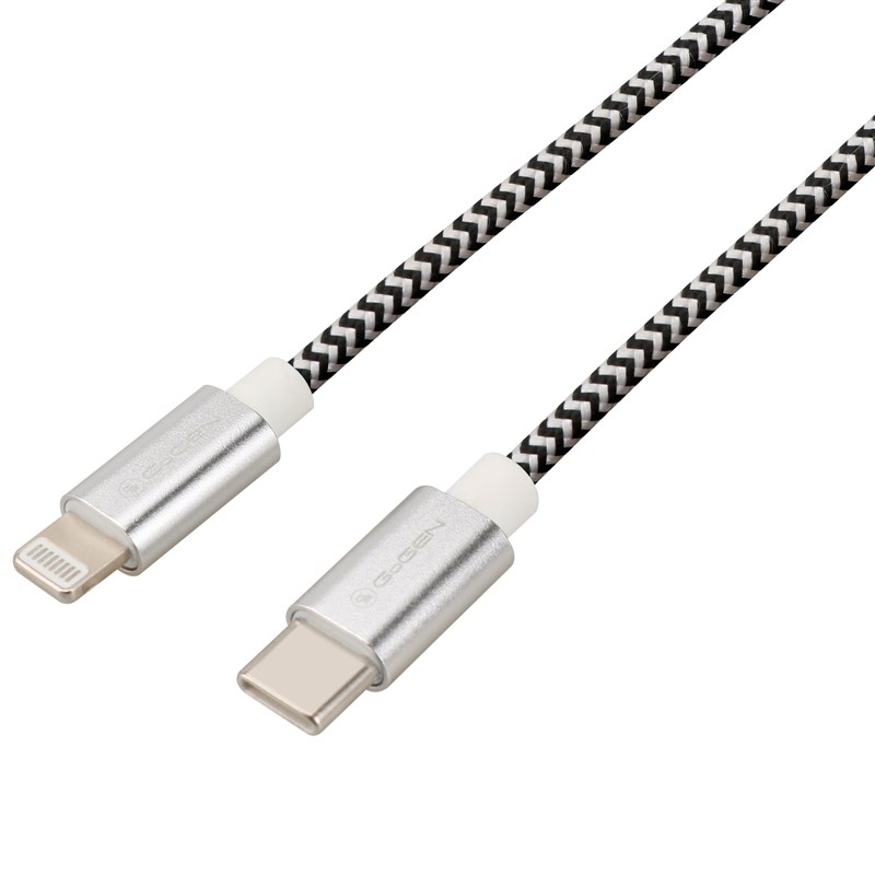 GOGEN Kabel GoGEN USB-C / Lightning, 1m, opletený, zkumavka - stříbrný