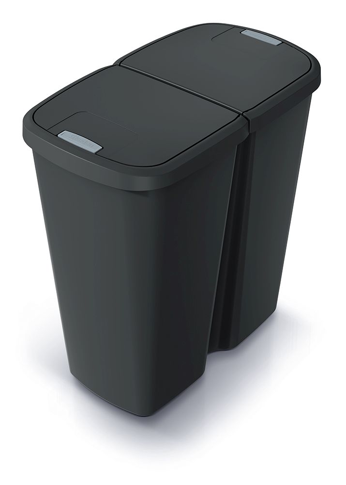 PROSPERPLAST Odpadkový koš COMPACTA Q DUO recyklovaný černý, objem 45l