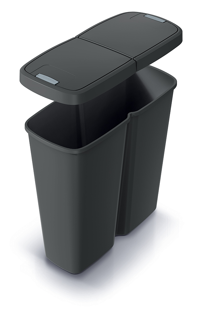 PROSPERPLAST Odpadkový koš COMPACTA Q DUO recyklovaný černý, objem 50l